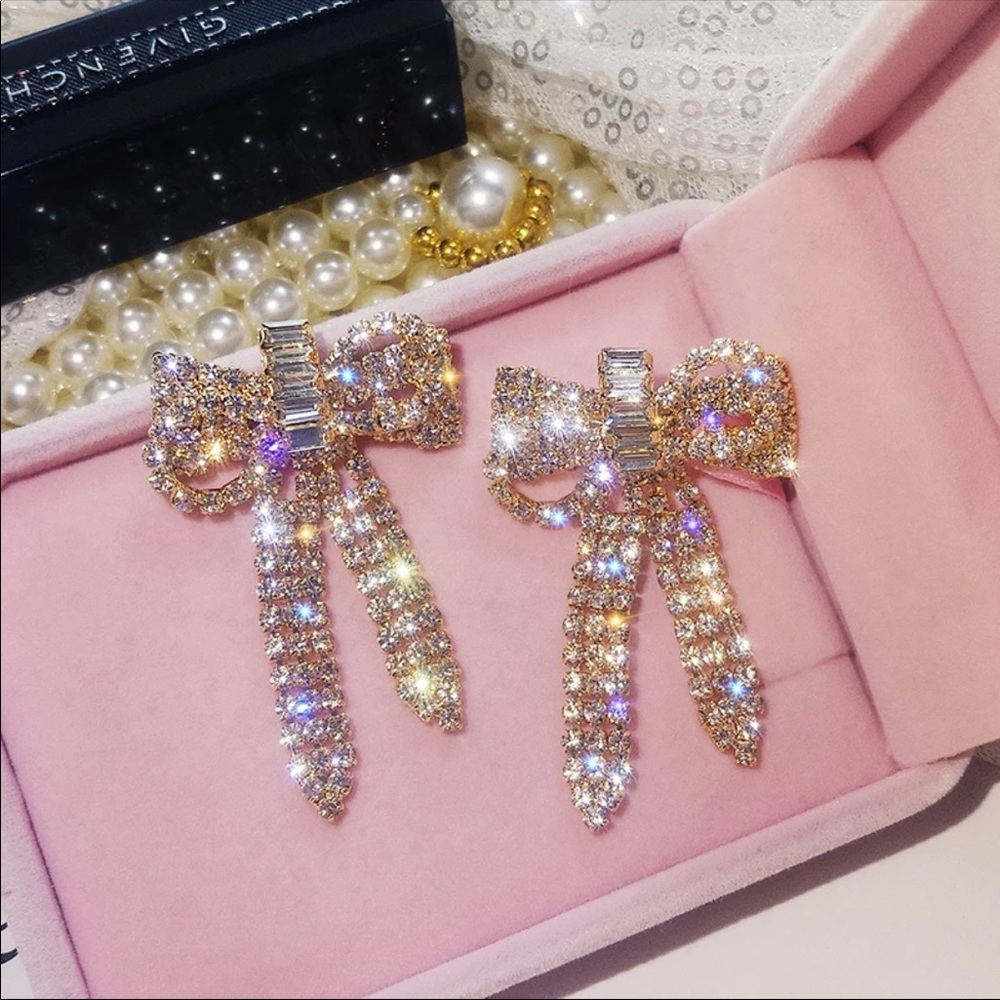 Crystal Bow Earrings - Picture 2 of 7